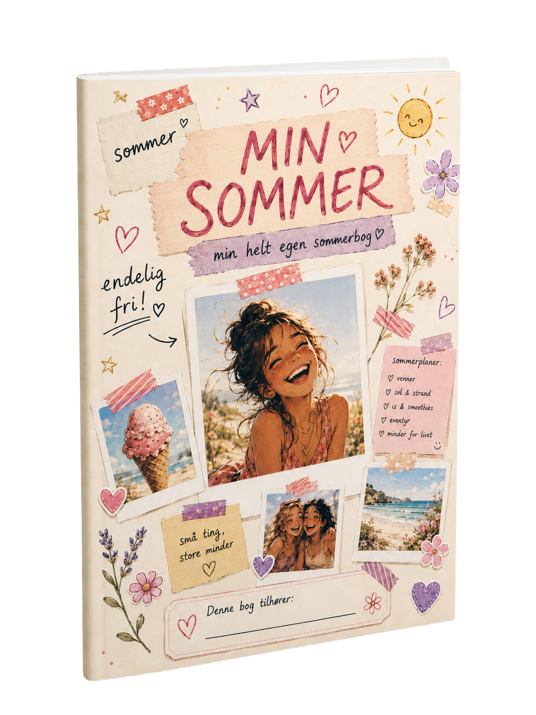 Forsiden af Min Sommerbog — håndlavet sommer-scrapbook til piger 10-14 år